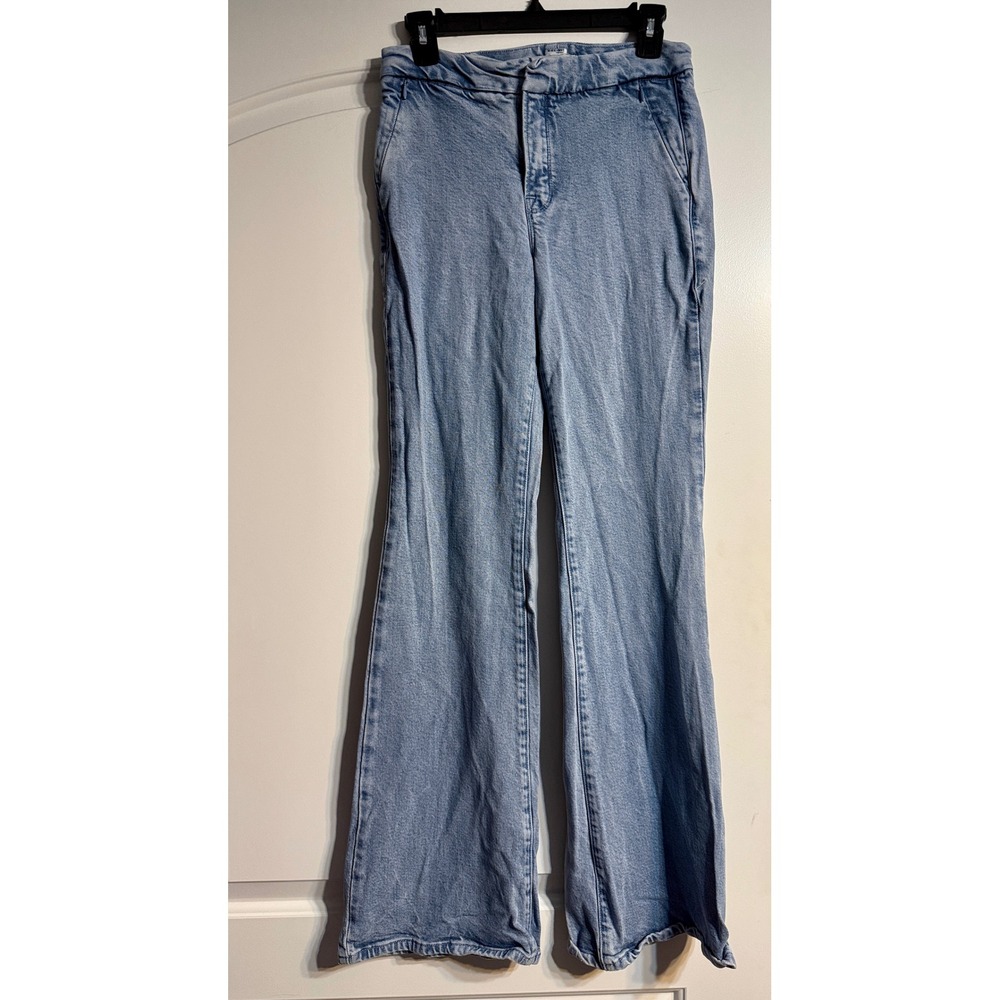 Good American Flare Jeans 2/26 Light Blue Side Zip High Rise Retro Stretch Disco
